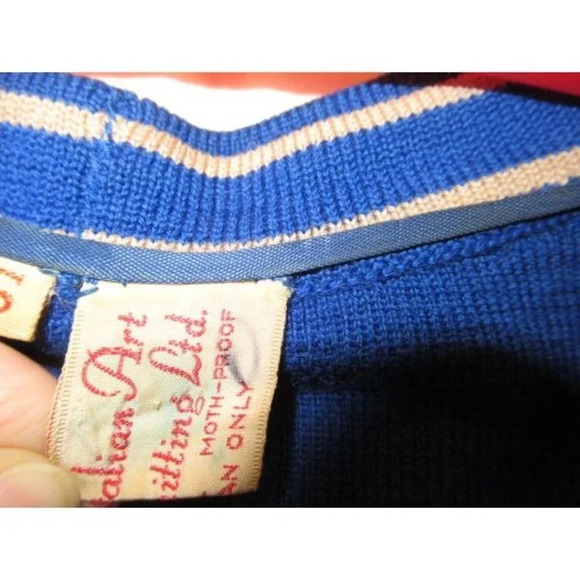 Letterman's Sweater Blue Wool Cardigan West Vancouver Band Knit BC Canada - Picture 6 of 10